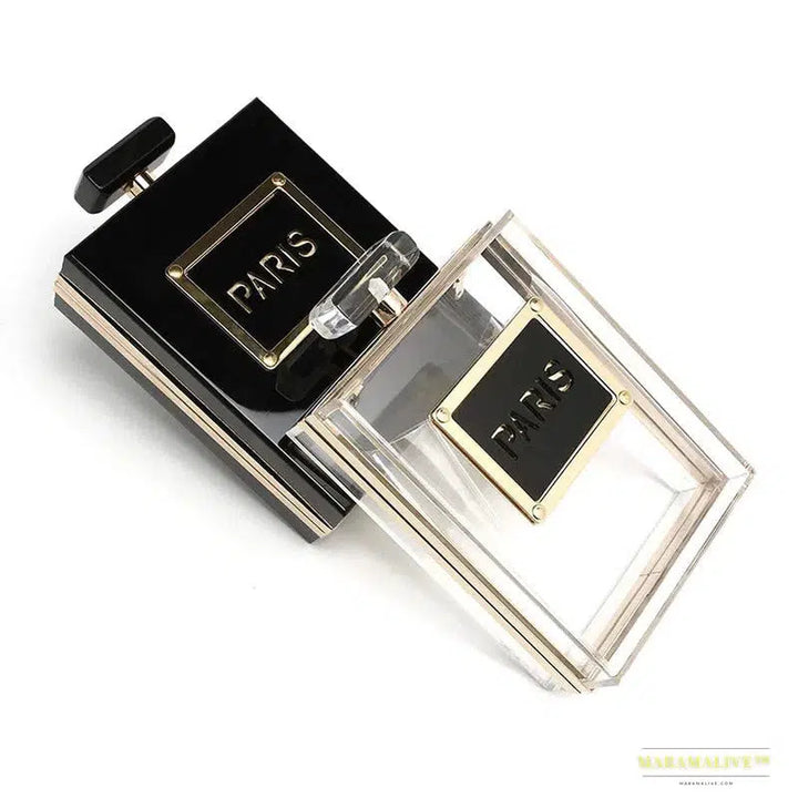 Luxury Transparent Perfume Bottle Clutch Bag - Acrylic Square Gothic Dinner Party Handbag with Leather Chain Strap