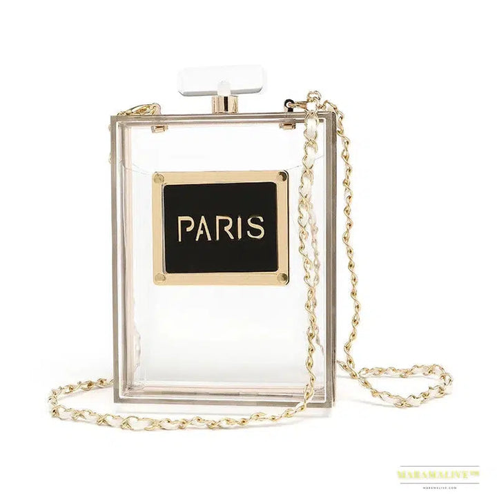 Luxury Transparent Perfume Bottle Clutch Bag - Acrylic Square Gothic Dinner Party Handbag with Leather Chain Strap