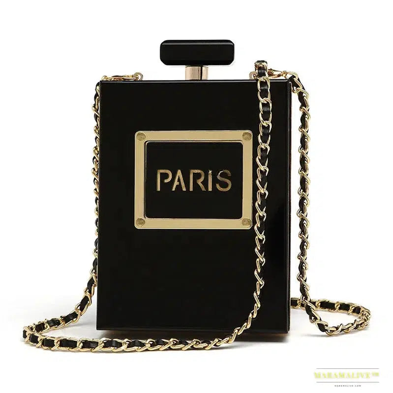 Luxury Transparent Perfume Bottle Clutch Bag - Acrylic Square Gothic Dinner Party Handbag with Leather Chain Strap