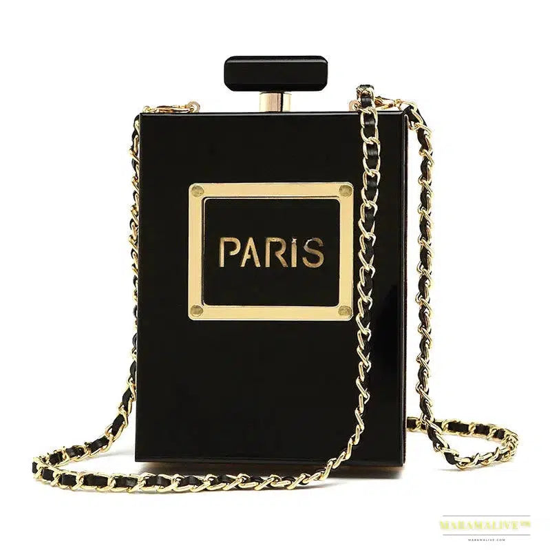 Luxury Transparent Perfume Bottle Clutch Bag - Acrylic Square Gothic Dinner Party Handbag with Leather Chain Strap