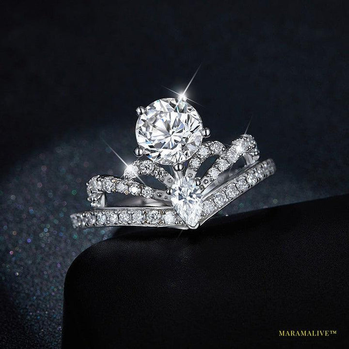 Luxury Unique Designer Moissanite Crown Ring for Women - Sustainable Lab Diamond Alternative Jewelry