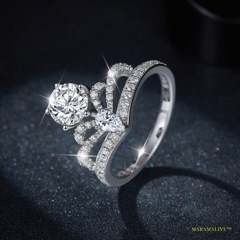 Luxury Unique Designer Moissanite Crown Ring for Women - Sustainable Lab Diamond Alternative Jewelry