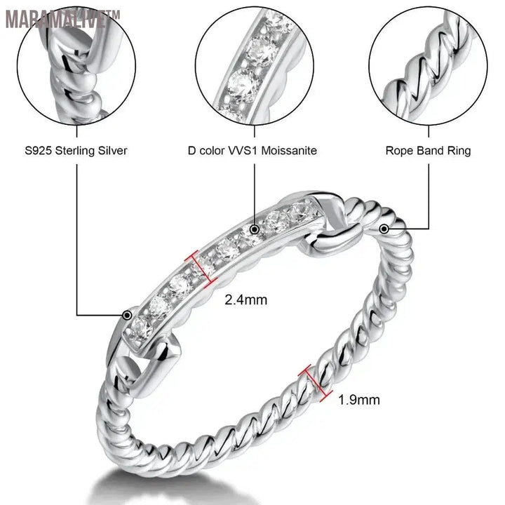 M-JAJA Moissanite Half Eternity Wedding Bands 925 Sterling Silver 18K White Gold Plated D Color Diamond Twist Link Ring Jewelry