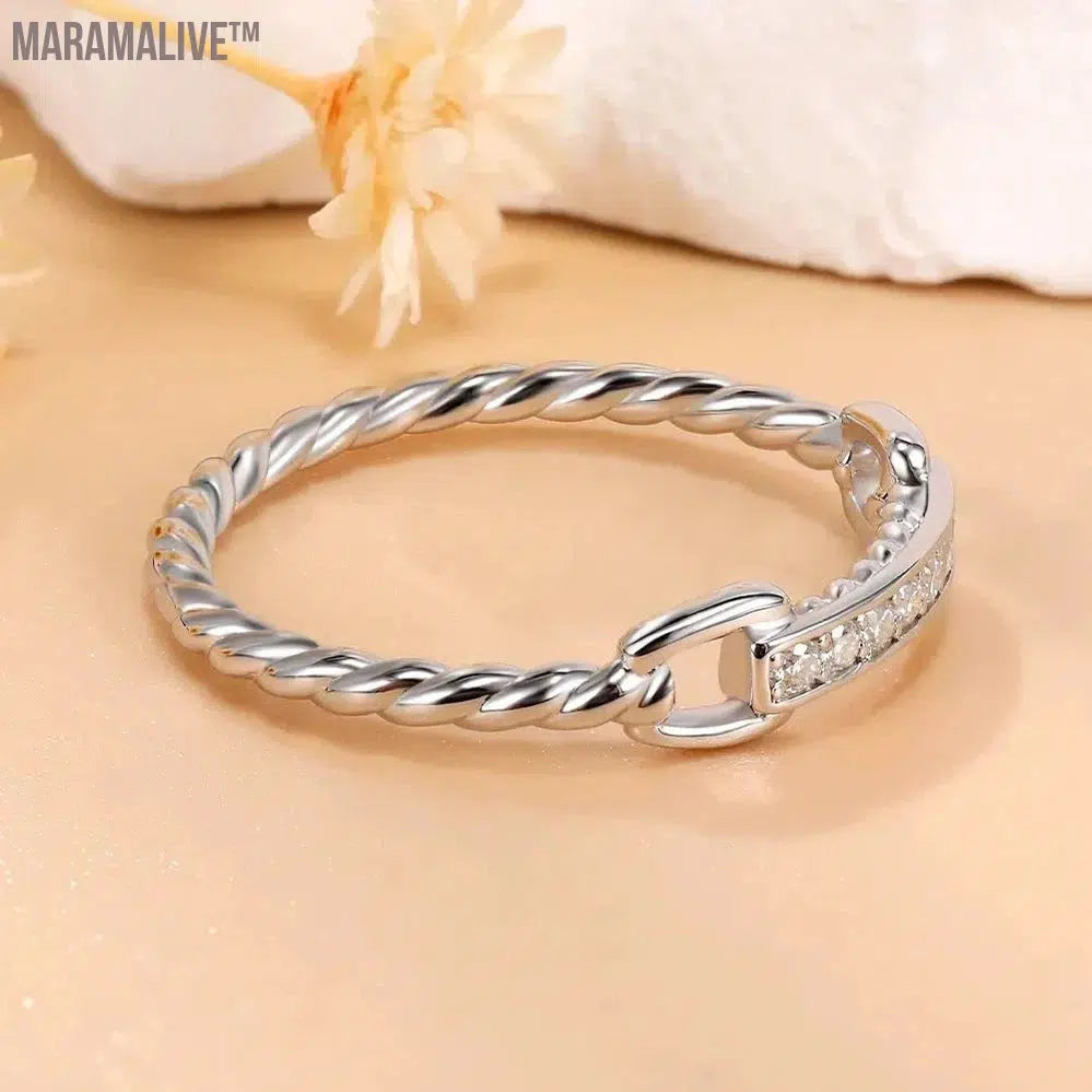 M-JAJA Moissanite Half Eternity Wedding Bands 925 Sterling Silver 18K White Gold Plated D Color Diamond Twist Link Ring Jewelry