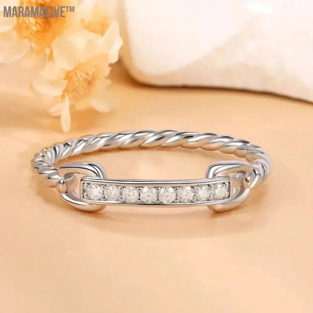 M-JAJA Moissanite Half Eternity Wedding Bands 925 Sterling Silver 18K White Gold Plated D Color Diamond Twist Link Ring Jewelry