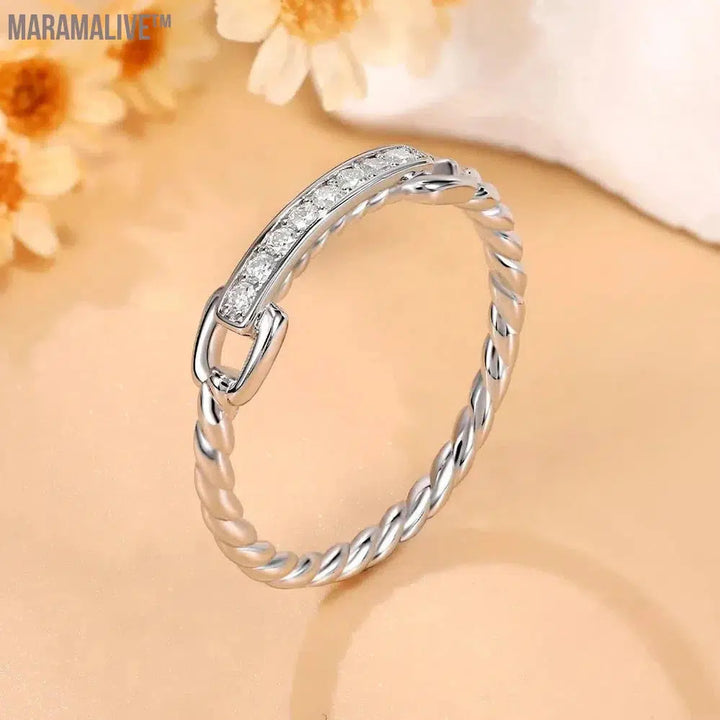 M-JAJA Moissanite Half Eternity Wedding Bands 925 Sterling Silver 18K White Gold Plated D Color Diamond Twist Link Ring Jewelry