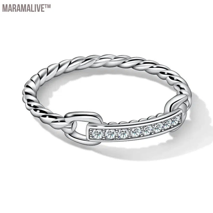 M-JAJA Moissanite Half Eternity Wedding Bands 925 Sterling Silver 18K White Gold Plated D Color Diamond Twist Link Ring Jewelry