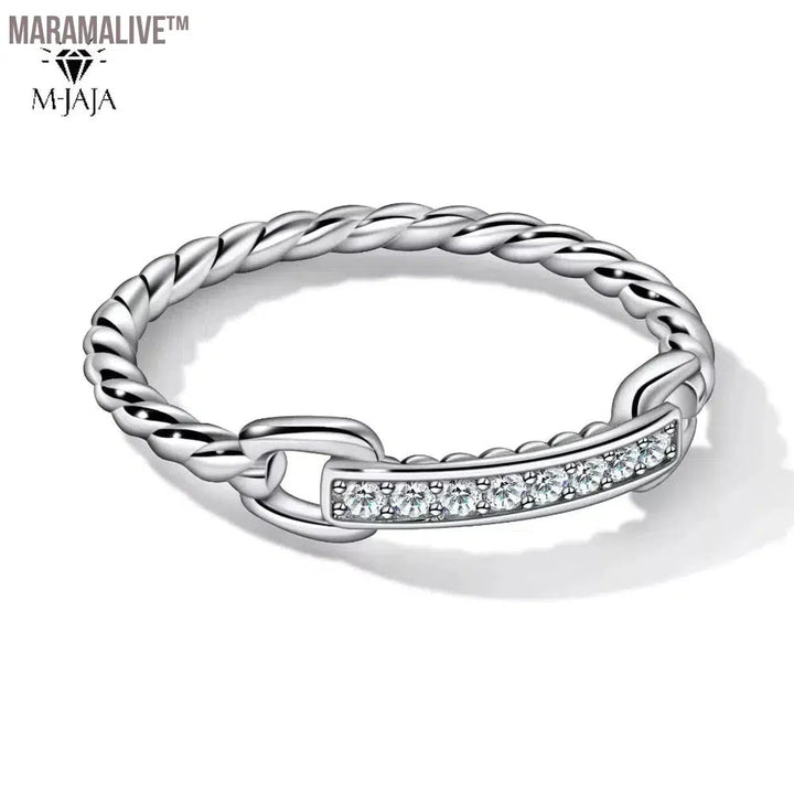 M-JAJA Moissanite Half Eternity Wedding Bands 925 Sterling Silver 18K White Gold Plated D Color Diamond Twist Link Ring Jewelry