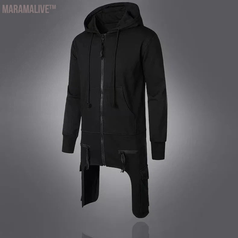 Man's Zipper Hooded Wizard Coat Trench Windbreaker Personality Autumn Jacket Long Techwear Medieval Designer Original Clothing