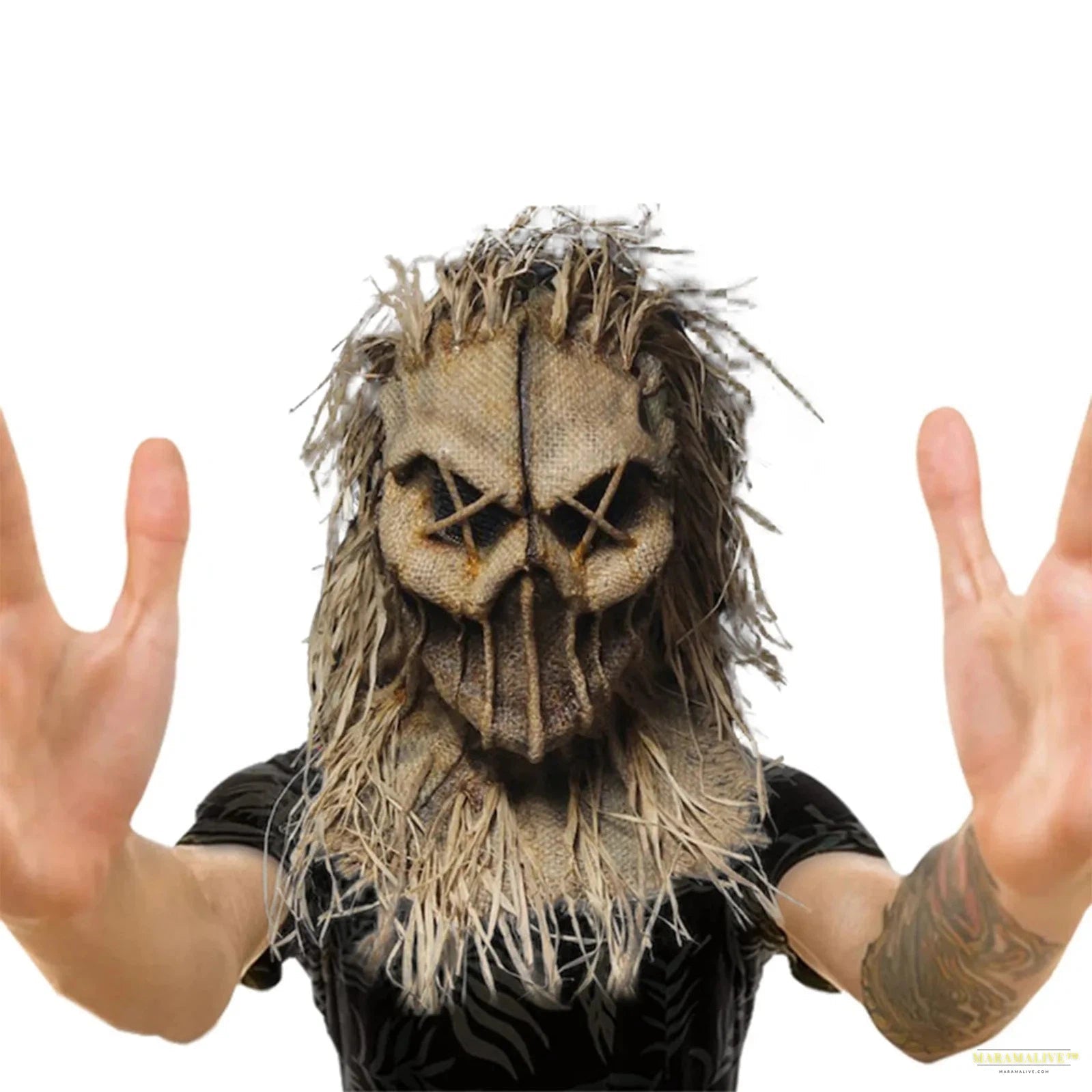 Maramalive 1PCS New Scary Halloween Scarecrow Mask Headdress Funny Props Horror Atmosphere Masquerade Mask Cosplay Party Props