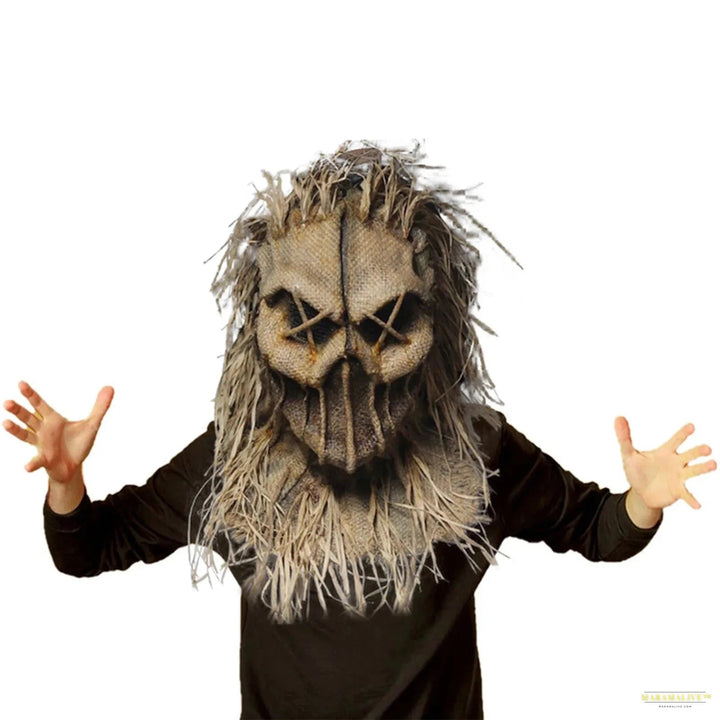 Maramalive 1PCS New Scary Halloween Scarecrow Mask Headdress Funny Props Horror Atmosphere Masquerade Mask Cosplay Party Props