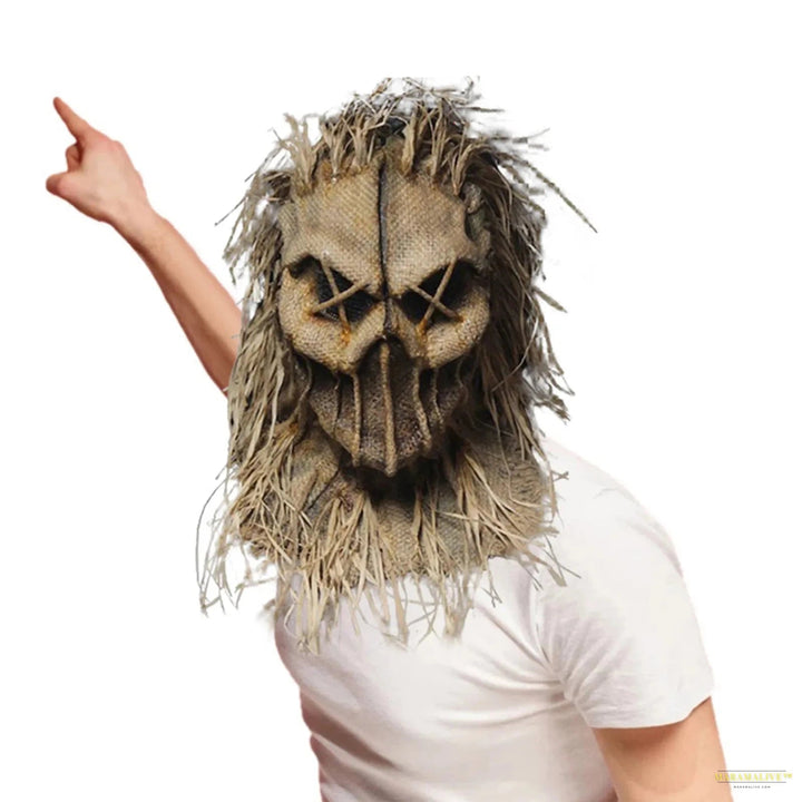 Maramalive 1PCS New Scary Halloween Scarecrow Mask Headdress Funny Props Horror Atmosphere Masquerade Mask Cosplay Party Props