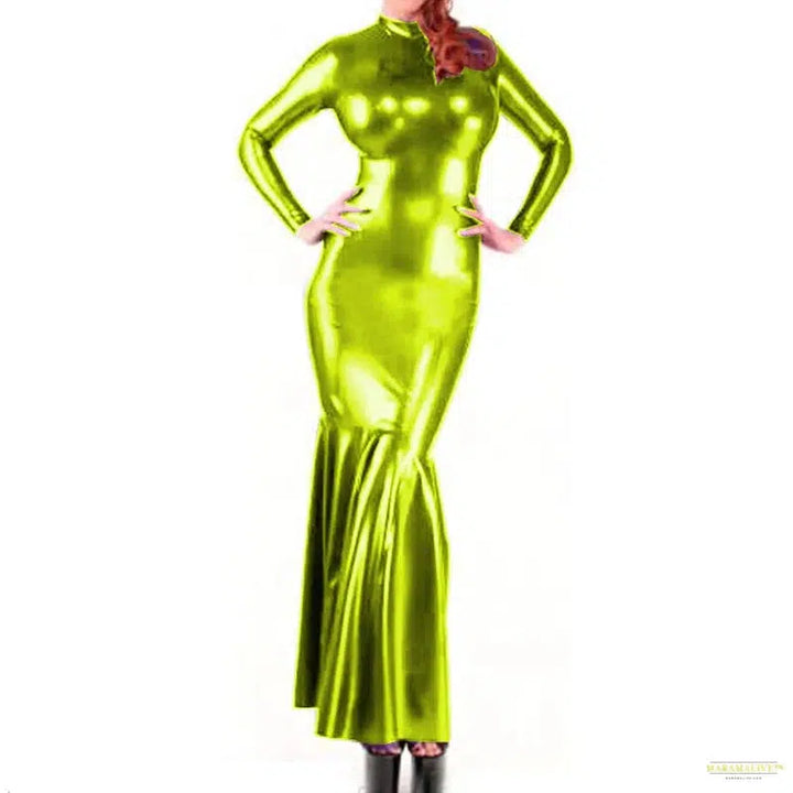 Maramalive High Neck Long Sleeve Shiny Metallic Mermaid Evening Gown: Bodycon Maxi Clubwear for Women