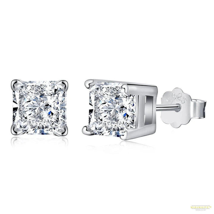 Maramalive™ 100% 925 Sterling Silver 6*6MM Crushed Ice Cut Lab High Carbon Diamond Gemstone Studs Earrings