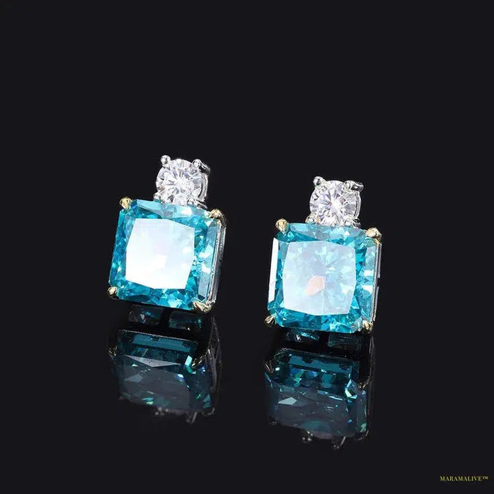 Maramalive™ 100% 925 Sterling Silver Crushed Ice Cut Lab Sapphire Emerald Citrine 18K Gold Plated Ear Stud Earrings Fine Jewelry