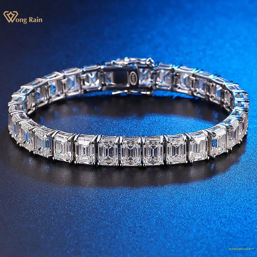 Maramalive™ 100% 925 Sterling Silver VVS1 3EX D Color 5*7MM Emerald Cut Diamonds Gemstone Real Moissanite Bracelets Bangle Jewelry