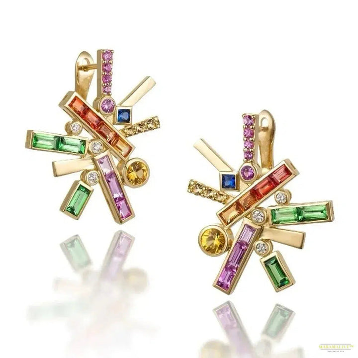 Maramalive™ 18K Gold Plated 925 Sterling Silver Pass Test Sapphire Gemstone Colorful Ear Studs Earrings Fine Jewelry