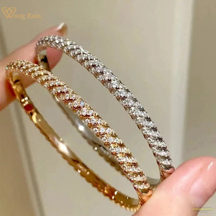 Maramalive™ 18K Gold Plated 925 Sterling Silver Sparkling High Carbon Diamond Gemstone Elegant Bracelets Bangle Fine Jewelry Gifts