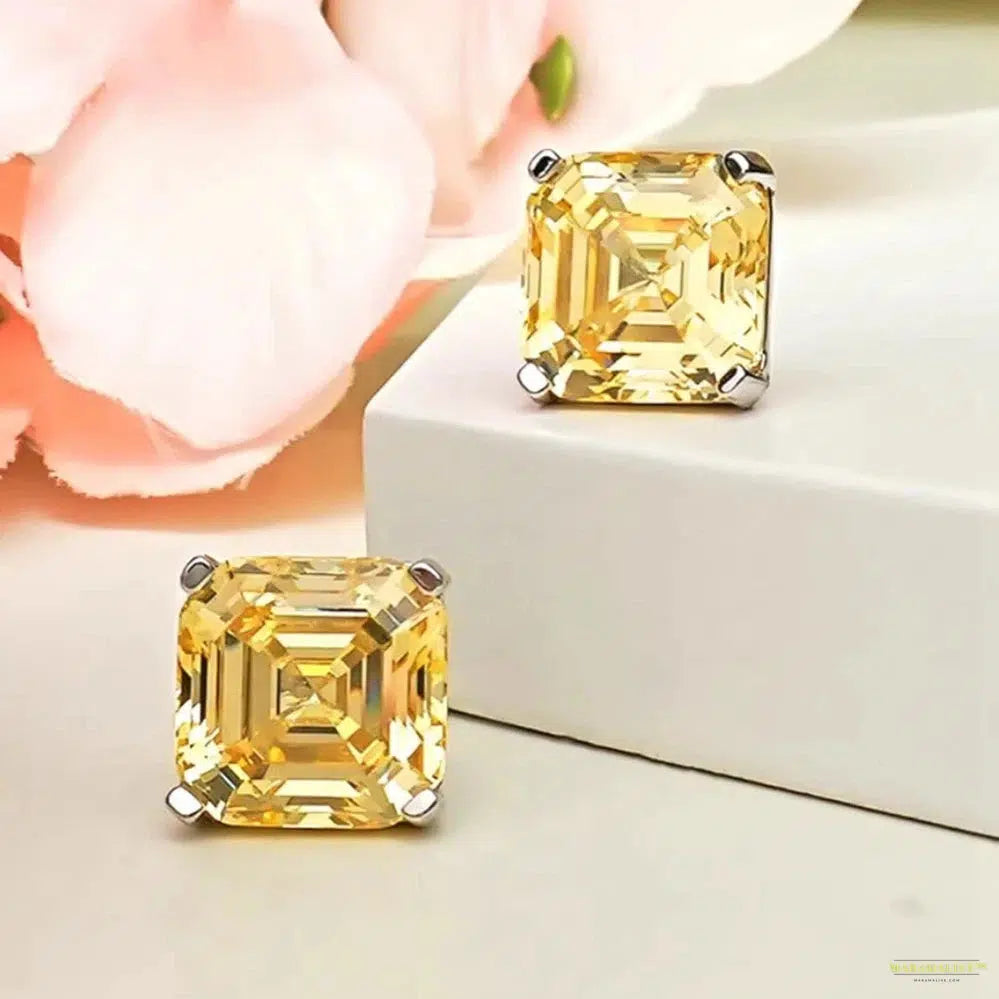 Maramalive™ 925 Sterling Silver Asscher Cut 10*10MM Aquamarine Citrine Gemstone Stud Earrings for Women Fine Jewelry Free Shipping