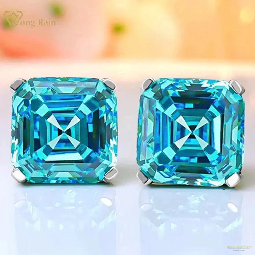 Maramalive™ 925 Sterling Silver Asscher Cut 10*10MM Aquamarine Citrine Gemstone Stud Earrings for Women Fine Jewelry Free Shipping