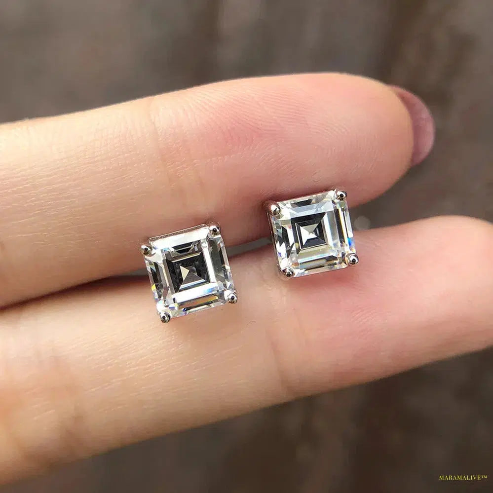 Maramalive™ 925 Sterling Silver Asscher Cut Lab Sapphire High Carbon Diamonds Gemstone Ear Studs Earrings Fine Jewelry