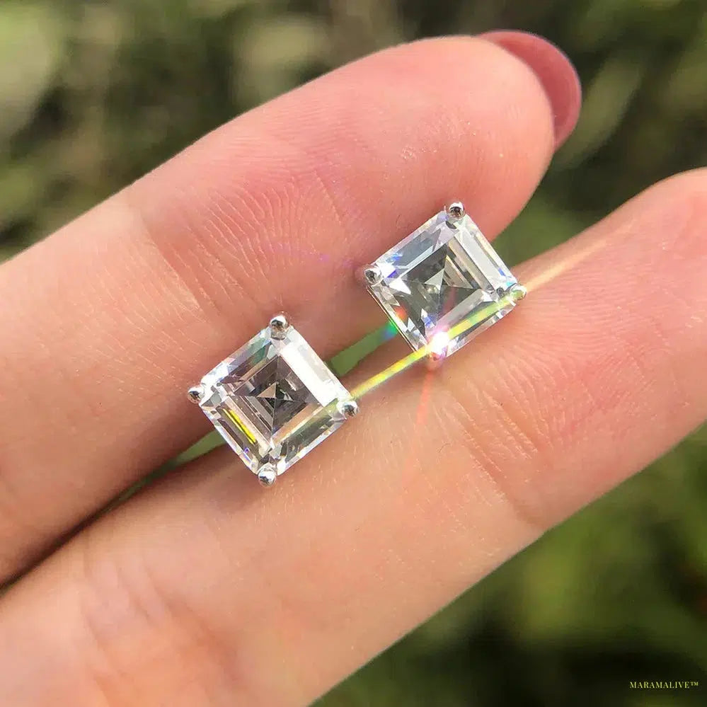 Maramalive™ 925 Sterling Silver Asscher Cut Lab Sapphire High Carbon Diamonds Gemstone Ear Studs Earrings Fine Jewelry