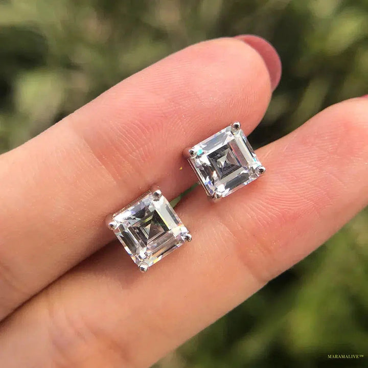 Maramalive™ 925 Sterling Silver Asscher Cut Lab Sapphire High Carbon Diamonds Gemstone Ear Studs Earrings Fine Jewelry