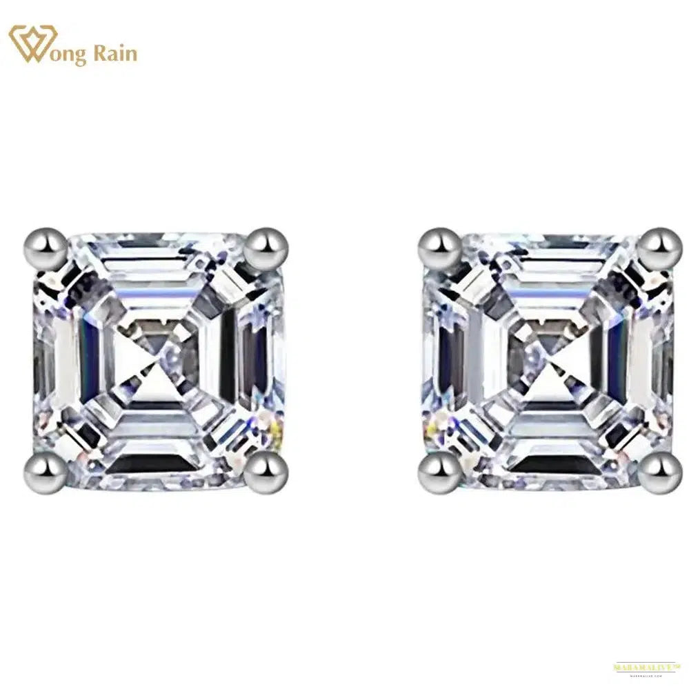 Maramalive™ 925 Sterling Silver Asscher Cut Lab Sapphire High Carbon Diamonds Gemstone Ear Studs Earrings Fine Jewelry