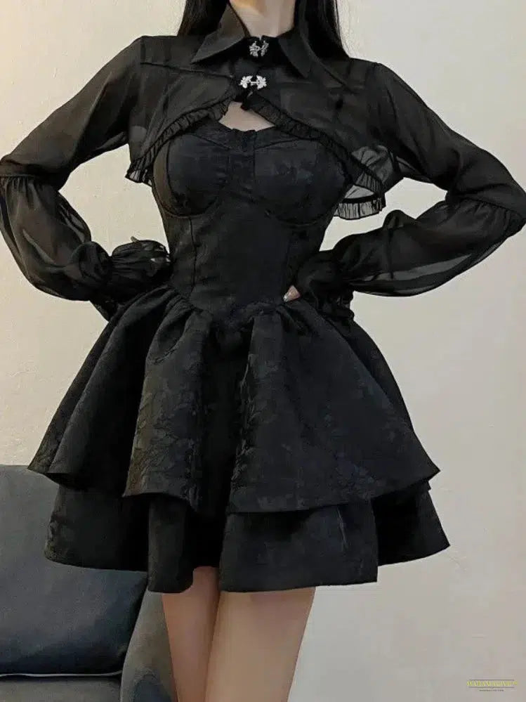 Maramalive™ Black Sexy Lolita Dress Women Gothic Vintage Mini Dresses Harajuku Halloween Cosplay Costumes Long Sleeve Fairy Dress