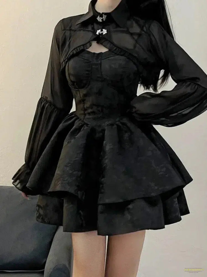 Maramalive™ Black Sexy Lolita Dress Women Gothic Vintage Mini Dresses Harajuku Halloween Cosplay Costumes Long Sleeve Fairy Dress