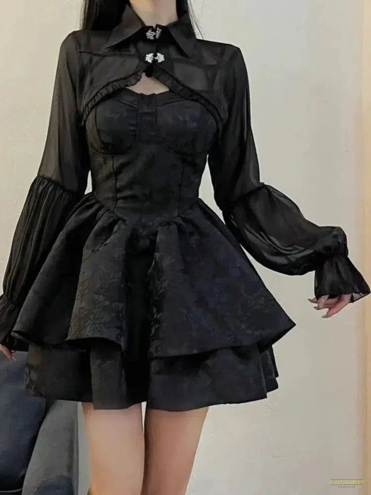 Maramalive™ Black Sexy Lolita Dress Women Gothic Vintage Mini Dresses Harajuku Halloween Cosplay Costumes Long Sleeve Fairy Dress