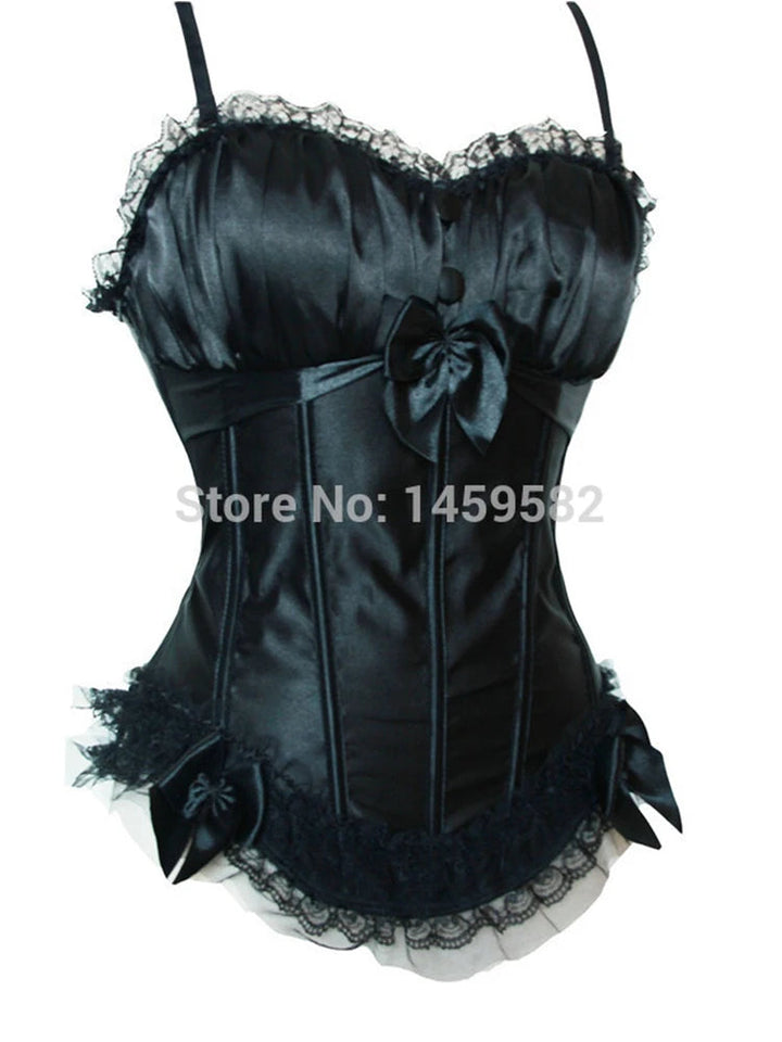 Maramalive™ Burlesque Black Lace Overbust Corset +Black Tutu Skirt With Bra Cups Plus Size S-6XL 2pcs