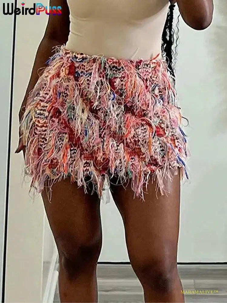 Maramalive™ Colorful Tassel Skirts: Peach Hip, Wild & Sexy Thin Knit Bodycon for Midnight Summer Streetwear