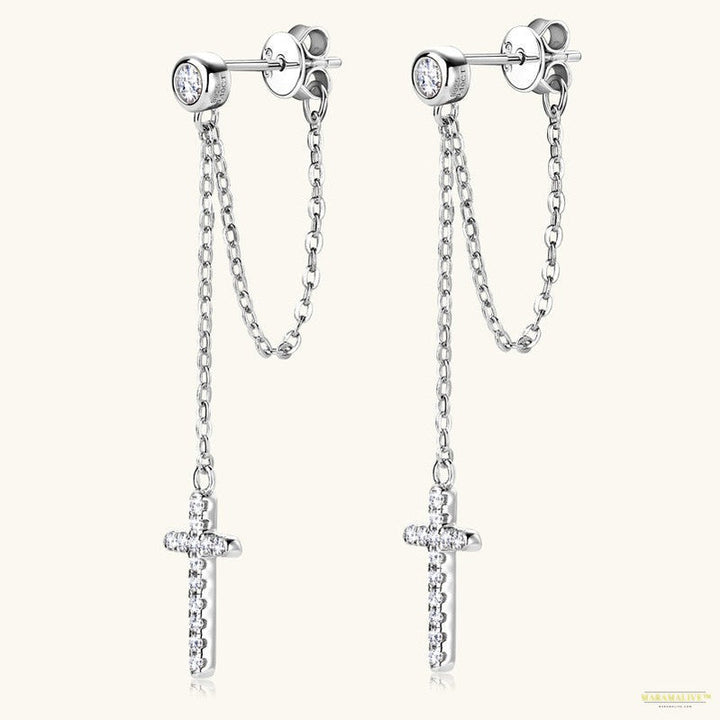 Maramalive™ Cross Moissanite Ear Stud Female Refined Long Earrings