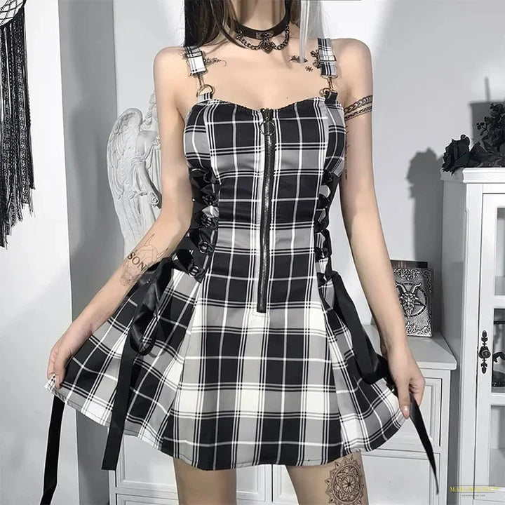 Maramalive™ Dark Goth Mall Gothic Mesh See Through Sexy A-line Dresses Halloween Grunge Jacquard Lace Hem Partywear Lolita Cute Women Dress