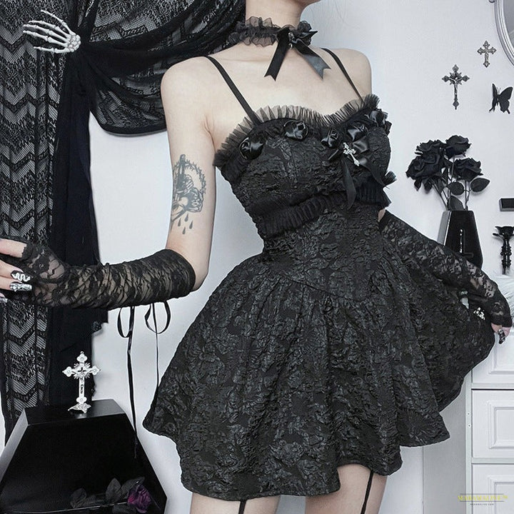 Maramalive™ Dark Goth Rose Lace Sling Dress