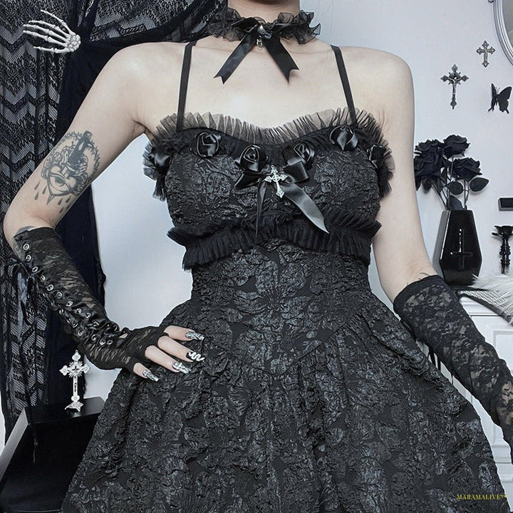 Maramalive™ Dark Goth Rose Lace Sling Dress