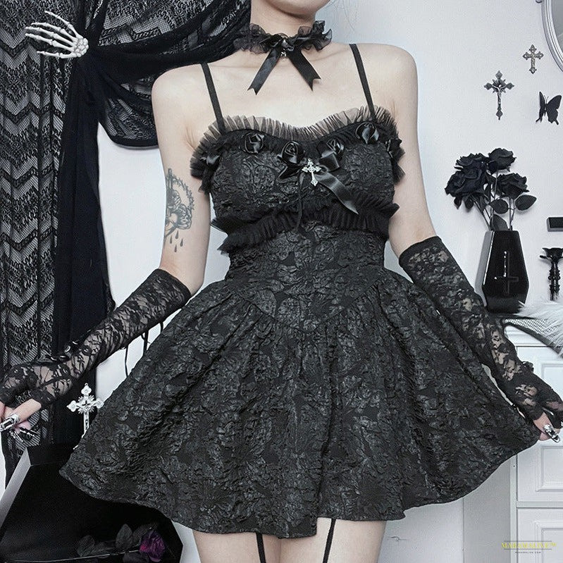 Maramalive™ Dark Goth Rose Lace Sling Dress