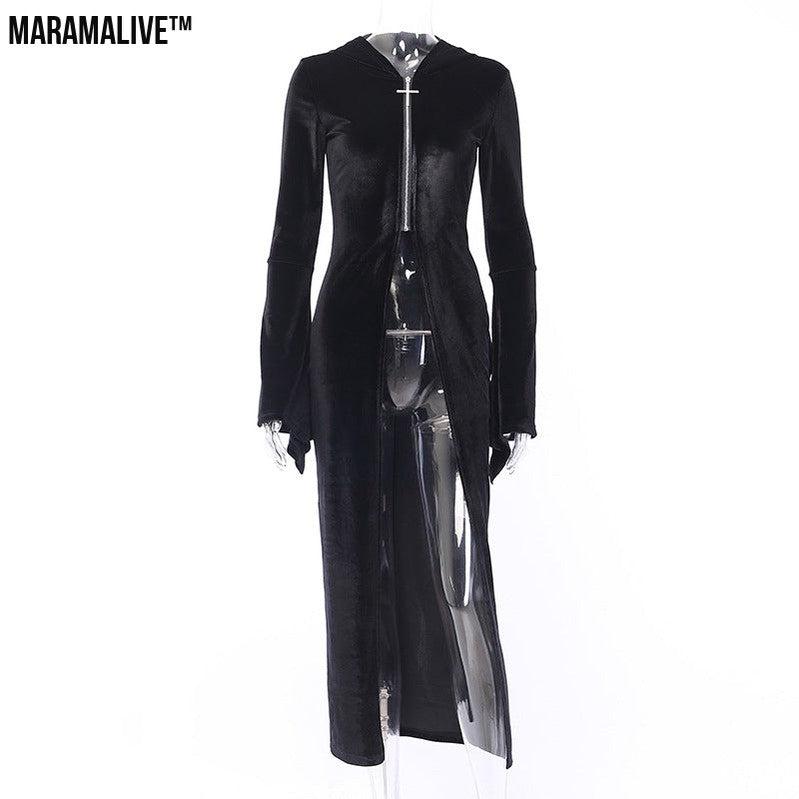 Maramalive™ Dark Punk Halloween Velvet Cloak - Gothic Underworld Black Cape