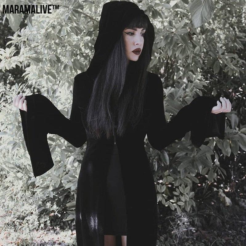 Maramalive™ Dark Punk Halloween Velvet Cloak - Gothic Underworld Black Cape