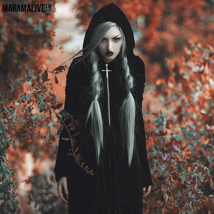 Maramalive™ Dark Punk Halloween Velvet Cloak - Gothic Underworld Black Cape