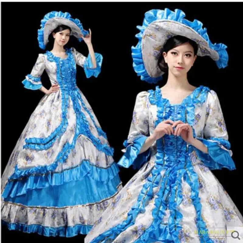 Maramalive™ Deluxe 18th Century Coronation Ball Gown - Victorian-Medieval Cosplay Dress with Hat for Halloween and Party