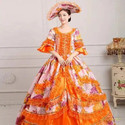 Maramalive™ Deluxe 18th Century Coronation Ball Gown - Victorian-Medieval Cosplay Dress with Hat for Halloween and Party