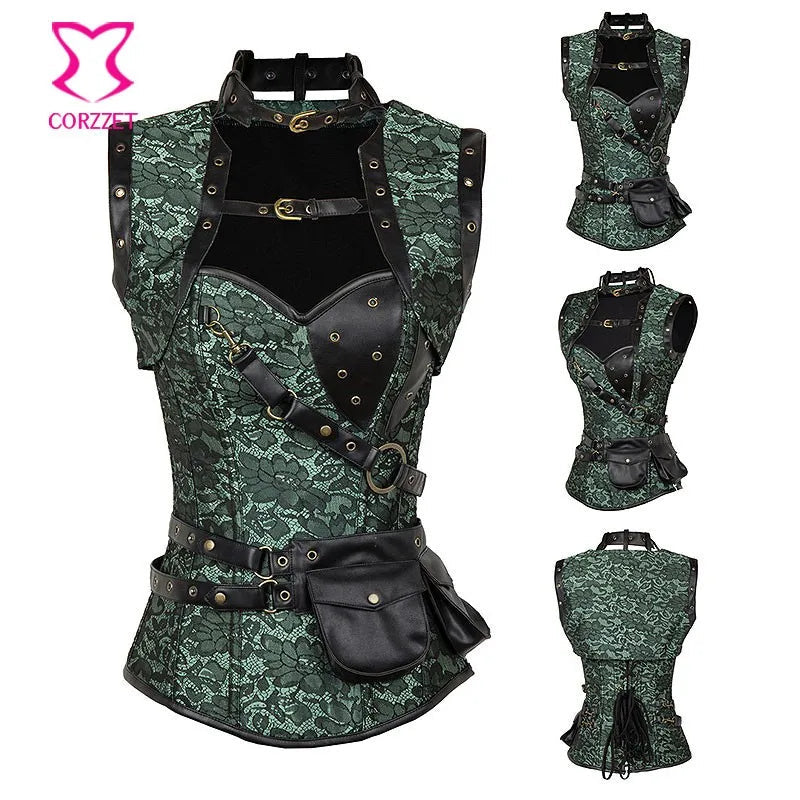 Maramalive™ Dramatic Purple Brocade Steampunk Overbust Corset & Jacket Set - Plus Size Gothic Waist Slimmer