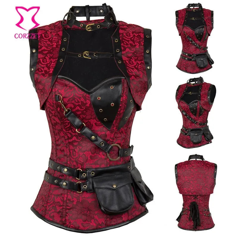 Maramalive™ Dramatic Purple Brocade Steampunk Overbust Corset & Jacket Set - Plus Size Gothic Waist Slimmer