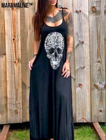 Maramalive™ Drop Dead Gorgeous - Strap Style Skull Mid-length Print Dress