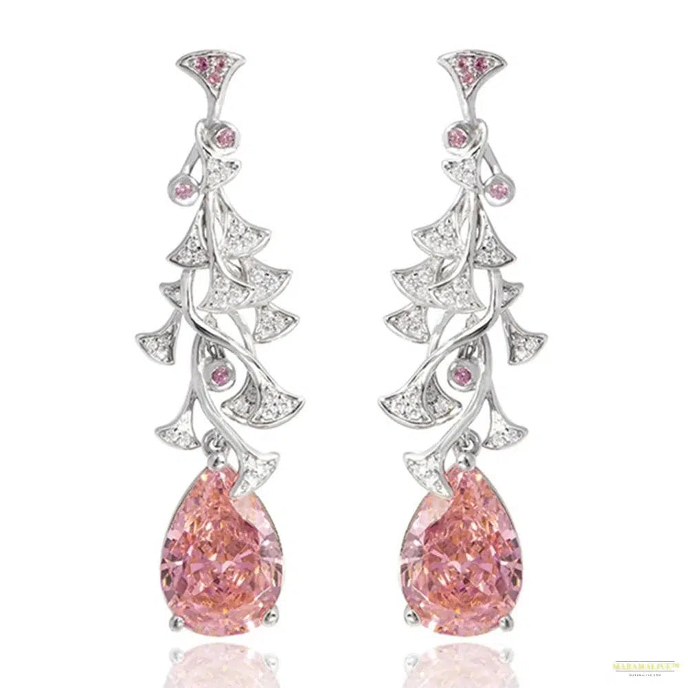 Maramalive™ Elegant 925 Sterling Silver Pear Created Padparadscha High Carbon Diamonds Gemstone Drop Earrings for Women Jewelry