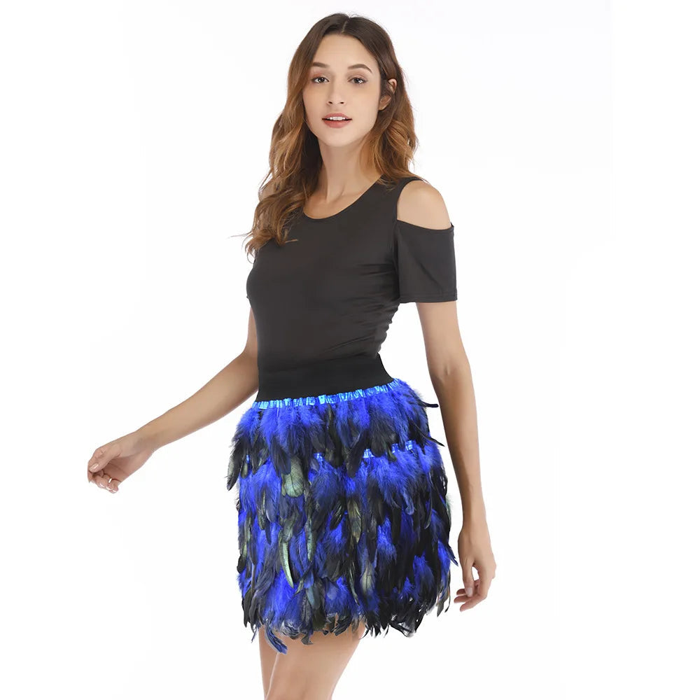 Maramalive™ Exquisite Feather Mini Skirt - Streetwear Gradient Green Purple Party Costume