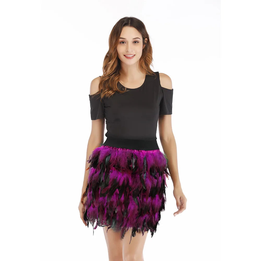 Maramalive™ Exquisite Feather Mini Skirt - Streetwear Gradient Green Purple Party Costume