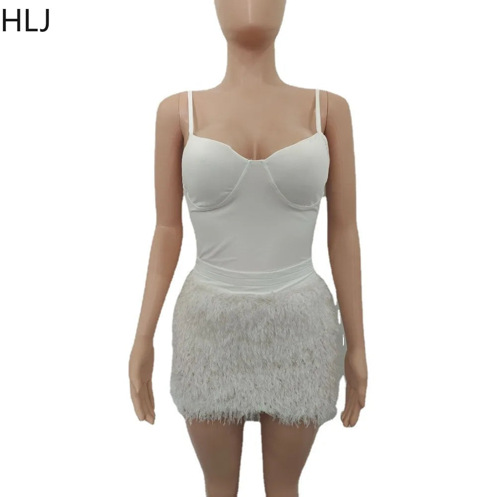 Maramalive™ Fashion Feather Skirts & Stylish Sleeveless Bodysuits Two-Piece Set - Handmade Unique Party Wear